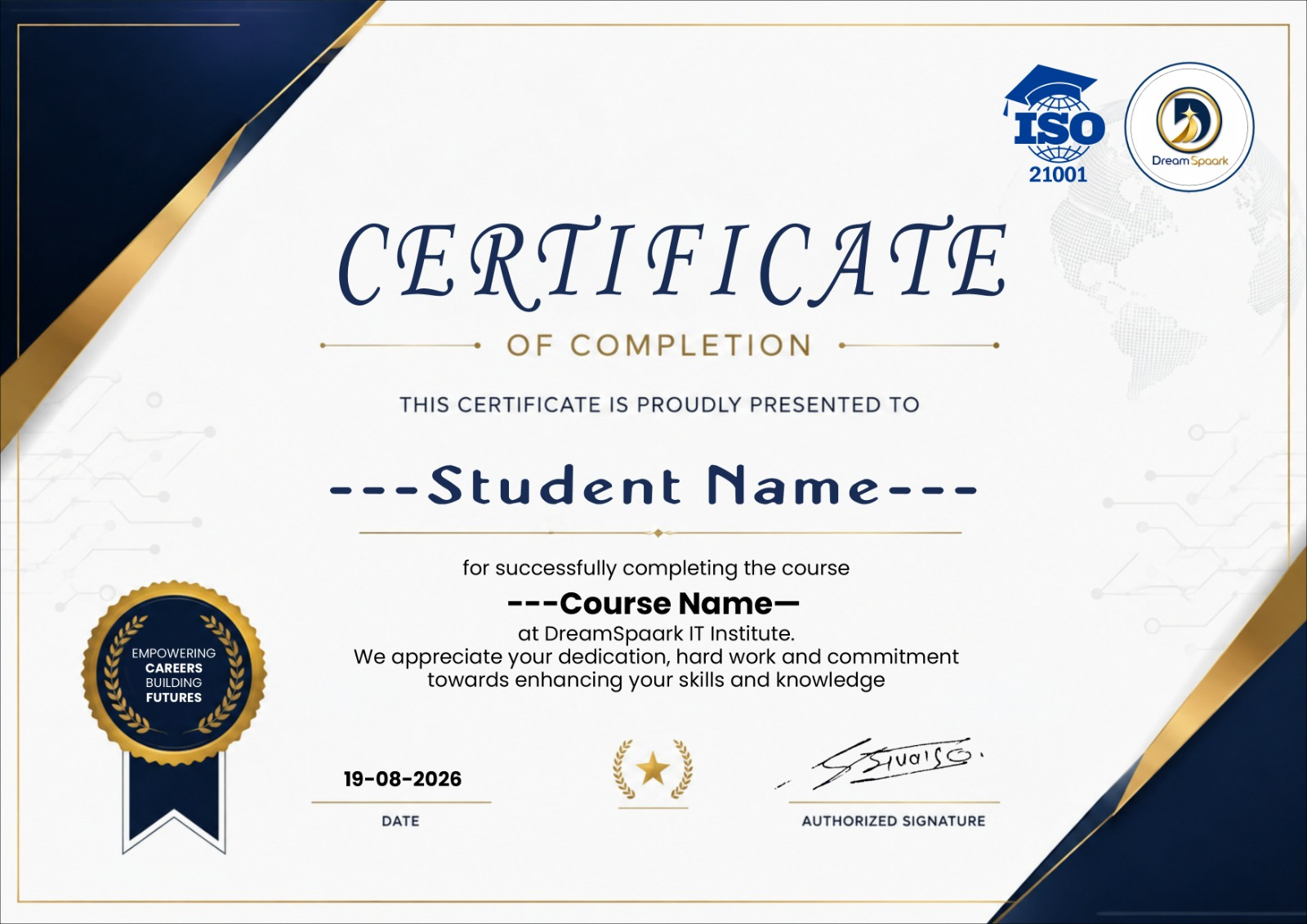 DreamSpaark SQL Course Certificate
